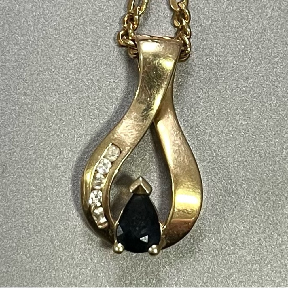 14k Yellow Gold 0.50 CT Sapphire And Diamond Ribbon Pendant EMA